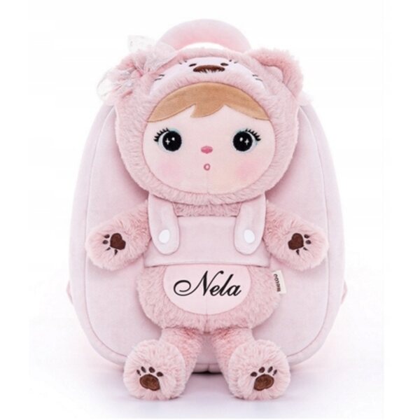 Εξατομικευμένο σακίδιο πλάτης Metoo Lala Pink Beige Bear με όνομα για παιδιά 2+ ετών
