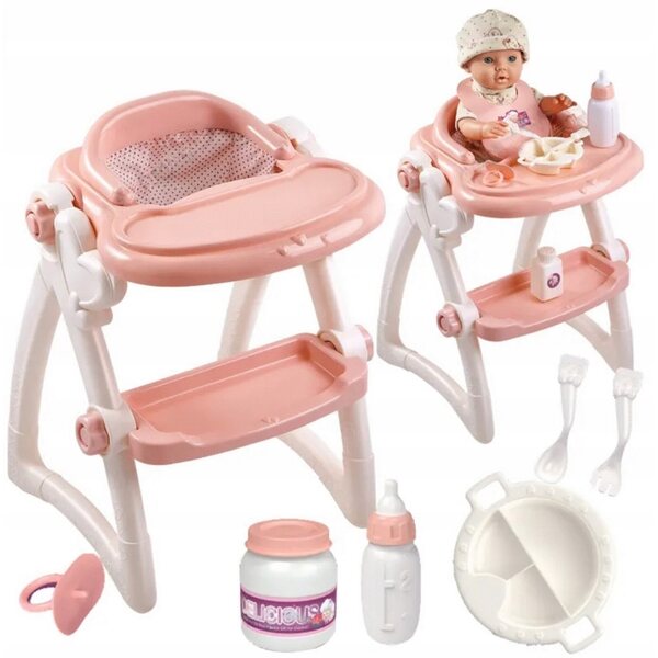 Laletta con seggiolino pappa e accessori rosa per bambini 3+ anni