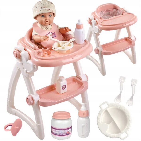 Laletta con seggiolino pappa e accessori rosa per bambini 3+ anni