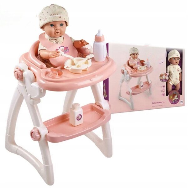 Laletta con seggiolino pappa e accessori rosa per bambini 3+ anni