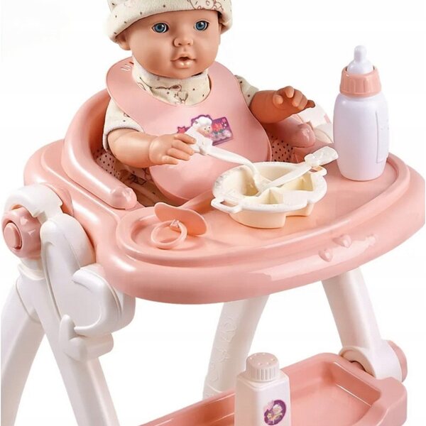 Laletta con seggiolino pappa e accessori rosa per bambini 3+ anni