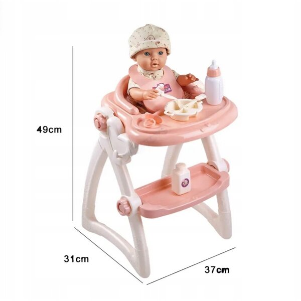 Laletta con seggiolino pappa e accessori rosa per bambini 3+ anni