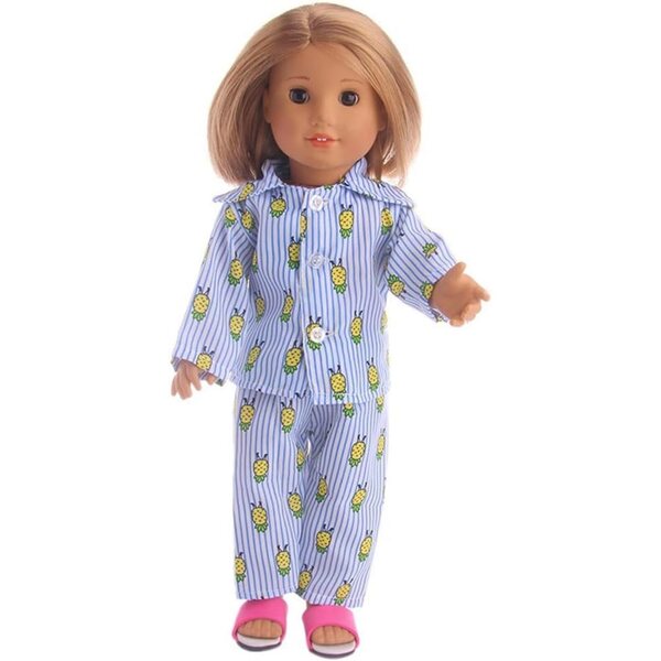 Kleidung für 18-Zoll-amerikanische Puppen – 2-teiliges Set, Ananas-Pyjama, Oberteil und Hose