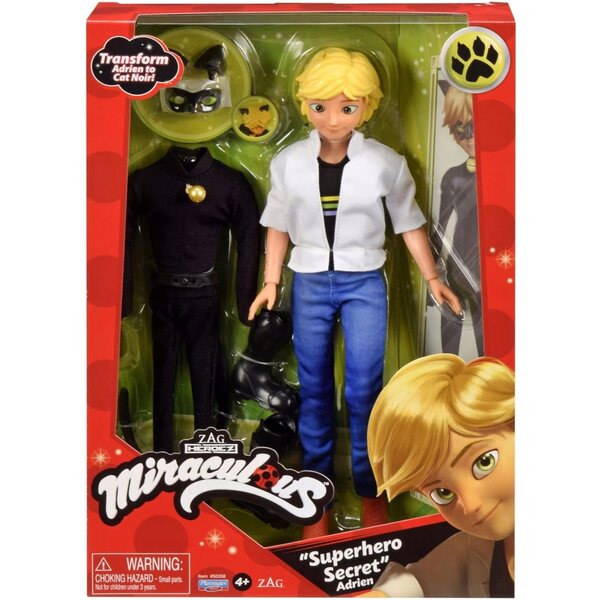 Bambola Miraculous Cat Noir e Adrien 26 cm con 2 Costumi Trasformabili Bandai
