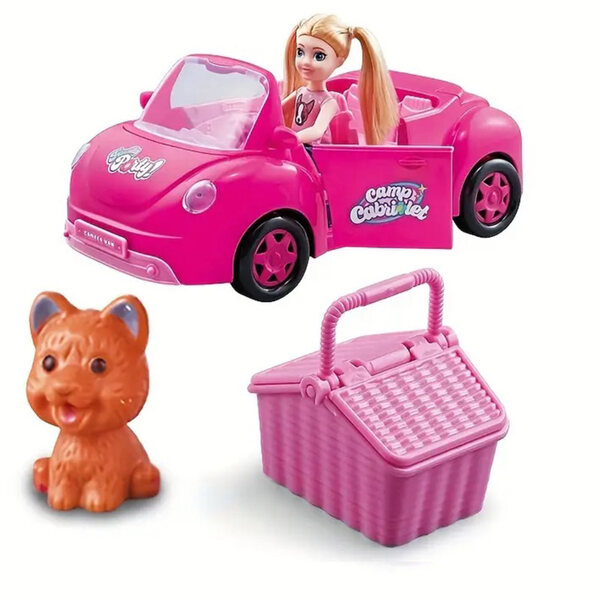 Set Giocattolo Bambina con Mini Doll, Cane e Auto Cabriolet Rosa