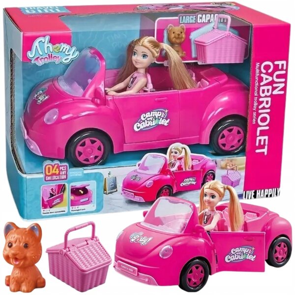 Set Giocattolo Bambina con Mini Doll, Cane e Auto Cabriolet Rosa