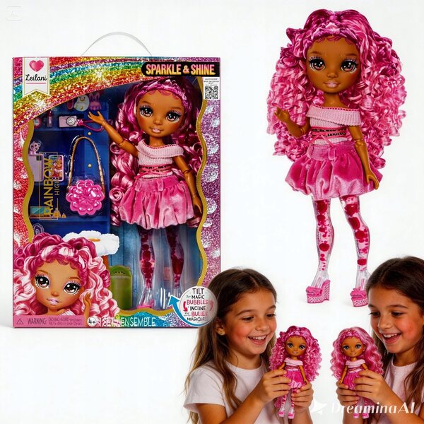 Rainbow High Sparkle & Shine Fashion Leilani, bambola moda con bolle magiche