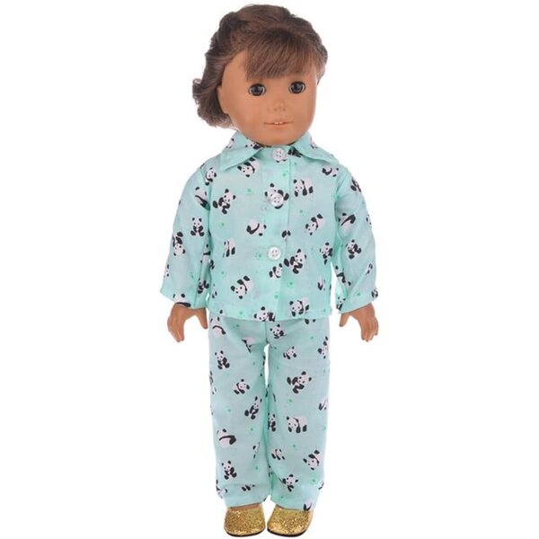 Sommer-Pyjama-Outfit für 18-Zoll-Puppen mit Panda-Hunde-Aufdruck – Odulu