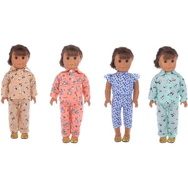 Sommer-Pyjama-Outfit für 18-Zoll-Puppen mit Panda-Hunde-Aufdruck – Odulu