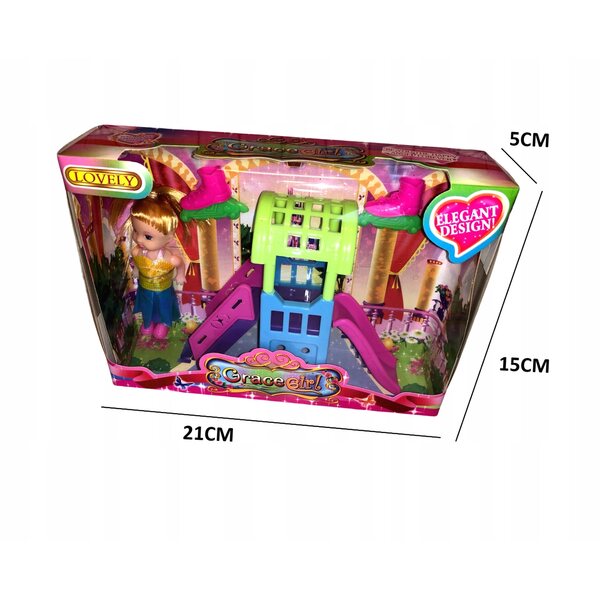 Bambola con Accessori, Pattini a Rotelle e Parco Giochi con Scivolo AD per Bambini 3+