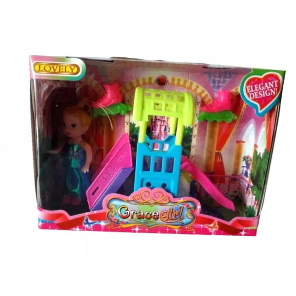 Bambola con Accessori, Pattini a Rotelle e Parco Giochi con Scivolo AD per Bambini 3+