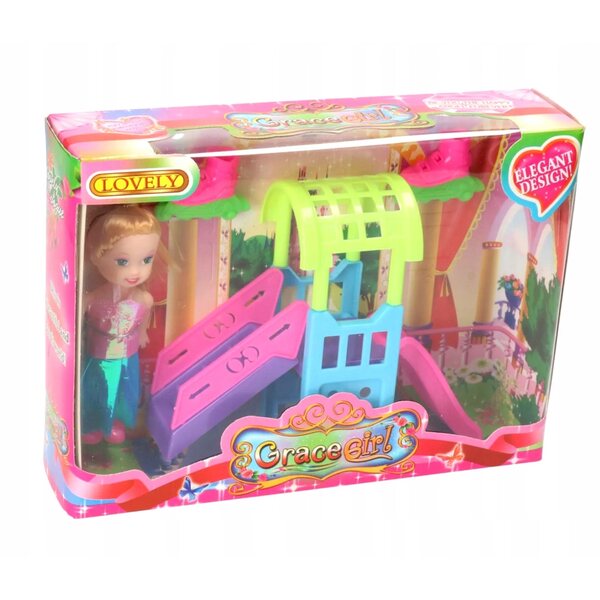 Bambola con Accessori, Pattini a Rotelle e Parco Giochi con Scivolo AD per Bambini 3+