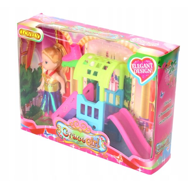 Bambola con Accessori, Pattini a Rotelle e Parco Giochi con Scivolo AD per Bambini 3+