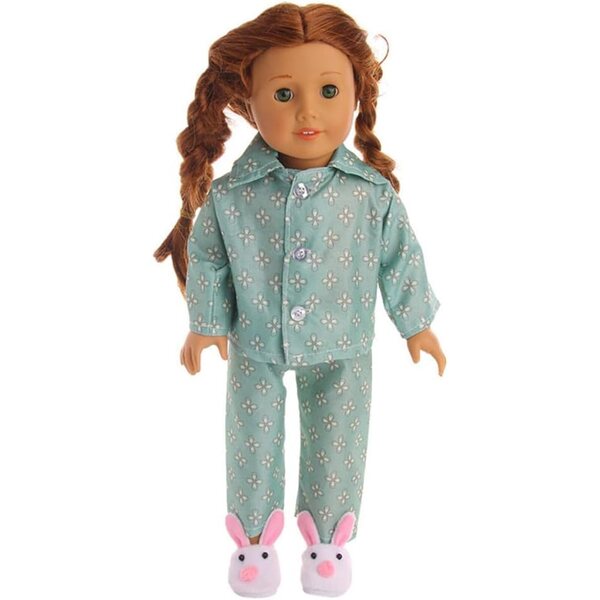Kleidung für 18-Zoll-amerikanische Puppen – 2-teiliges Set aus Pyjama und Nachthemd mit Blumenmuster