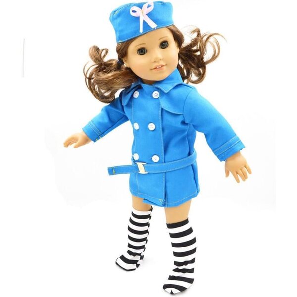 18 Zoll amerikanische Puppenkleidung – blaue Stewardess-Uniform, 2-teilig