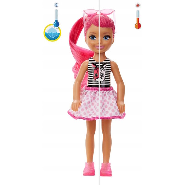 Barbie Chelsea Colour Reveal Brokatowa mit 6 Überraschungen und leuchtenden Accessoires