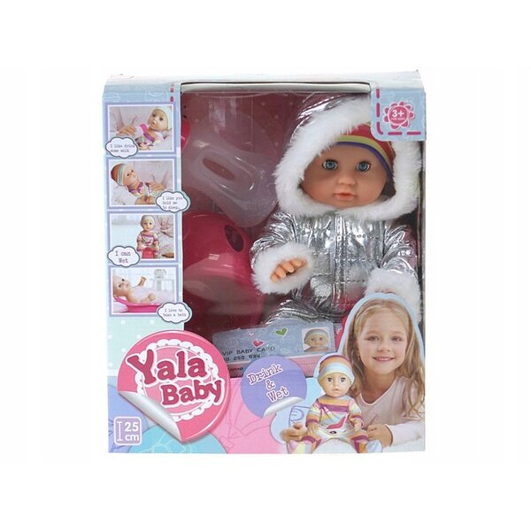 25 cm große Puppe mit Winterkleidung, Flasche und Töpfchen