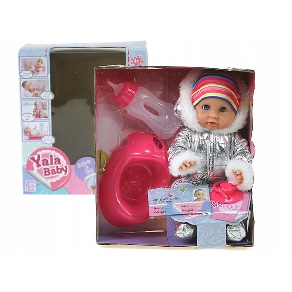 25 cm große Puppe mit Winterkleidung, Flasche und Töpfchen