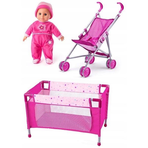 Set bambola con passeggino, lettino e accessori Woodyland 29 cm per bambini