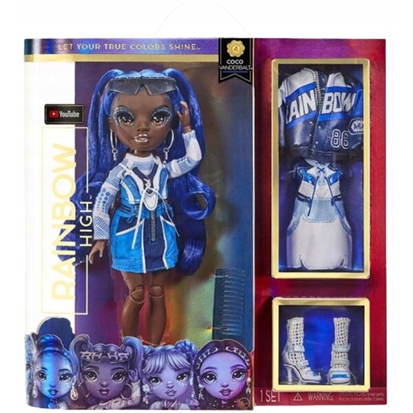Rainbow High Coco Vanderbilt bambola 28 cm con capelli blu e accessori moda