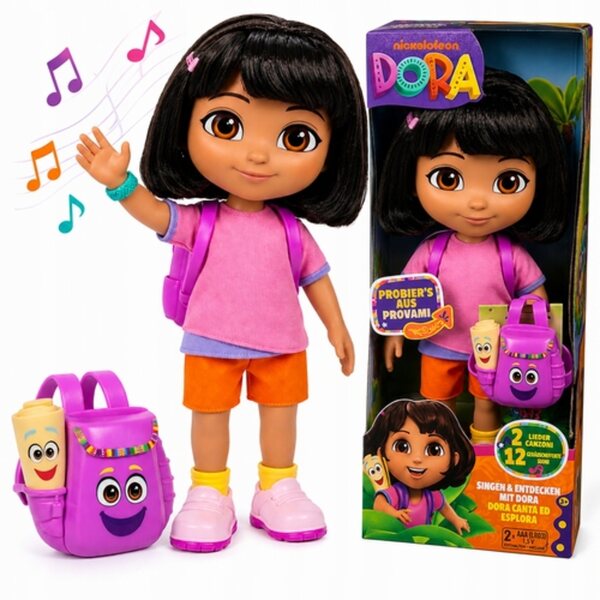 Dora l'Esploratrice Bambola Interattiva 35cm con Zainetto e Canto in Tedesco