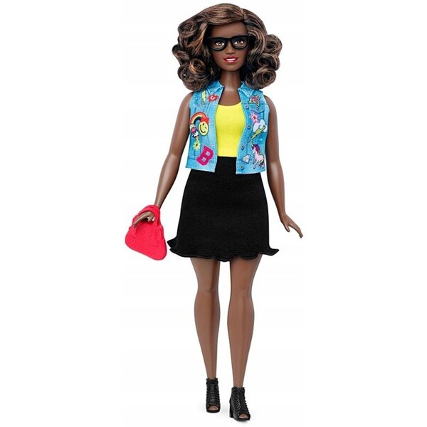 Barbie Fashionistas Curvy mit 3 mehrfarbigen Mode-Outfits – Puppe 29 cm
