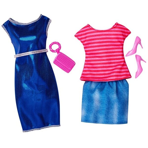 Barbie Fashionistas Curvy mit 3 mehrfarbigen Mode-Outfits – Puppe 29 cm