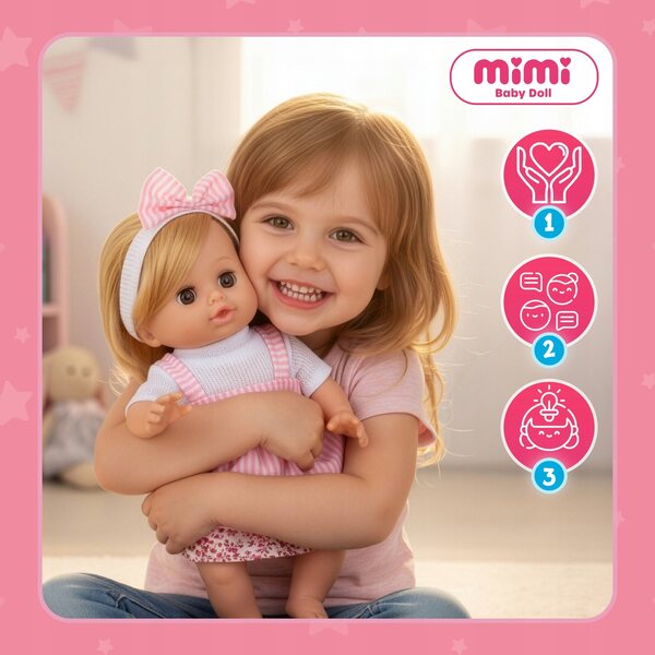 Baby Doll Kinderplay MiMi 35,5 cm rosa e bianca con suono e occhi mobili