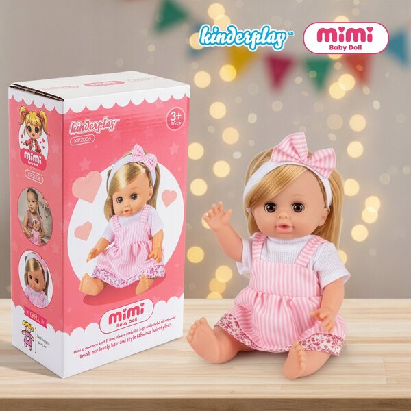 Baby Doll Kinderplay MiMi 35,5 cm rosa e bianca con suono e occhi mobili