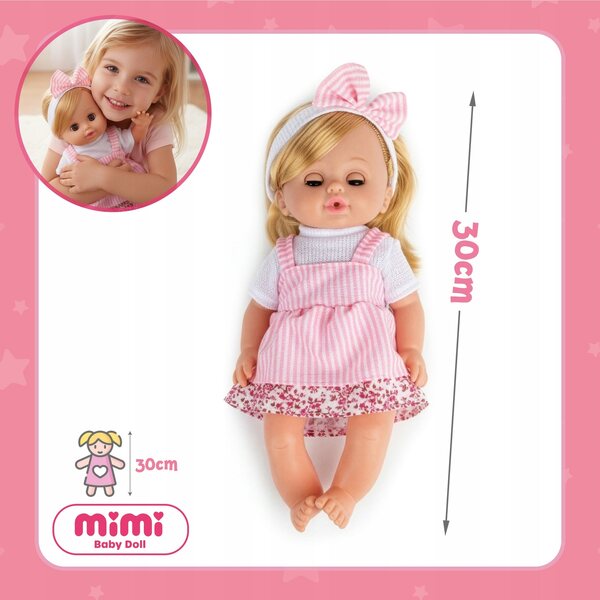 Baby Doll Kinderplay MiMi 35,5 cm rosa e bianca con suono e occhi mobili