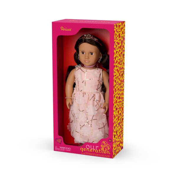 ANISSA 46 cm große Puppe mit durchbohrten Ohren und einem eleganten Abendkleid