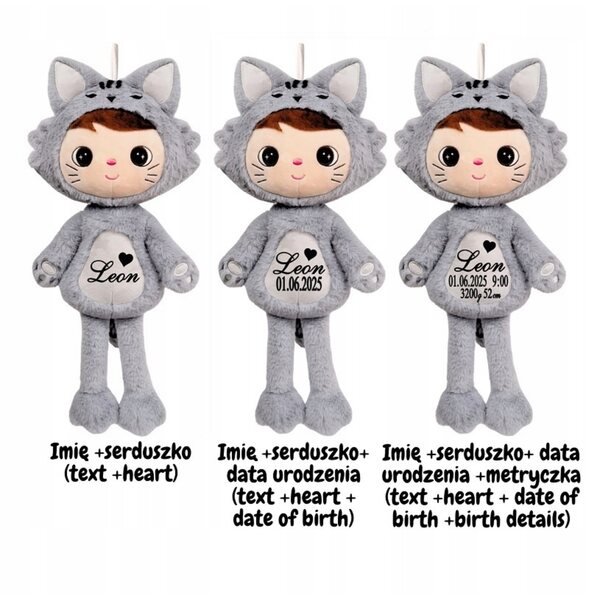 Metoo Puchaty Kocurek personalizzato con nome, peluche morbido e sicuro per bambini