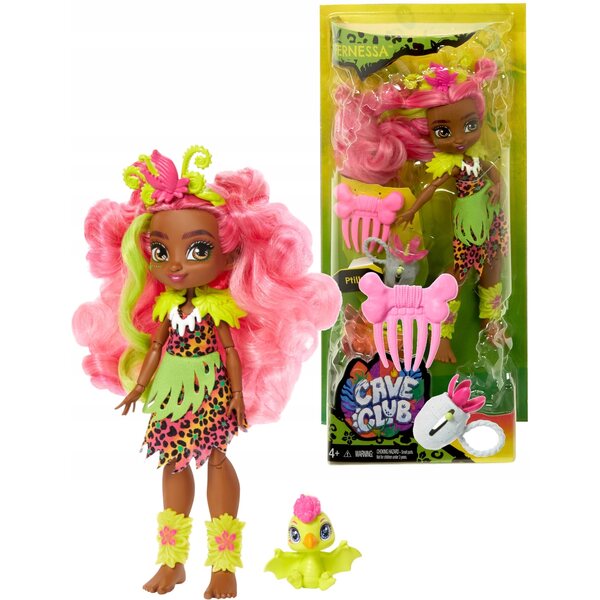 Bambola Fernessa Cave Club con un simpatico animale e accessori Mattel per bambini 4+