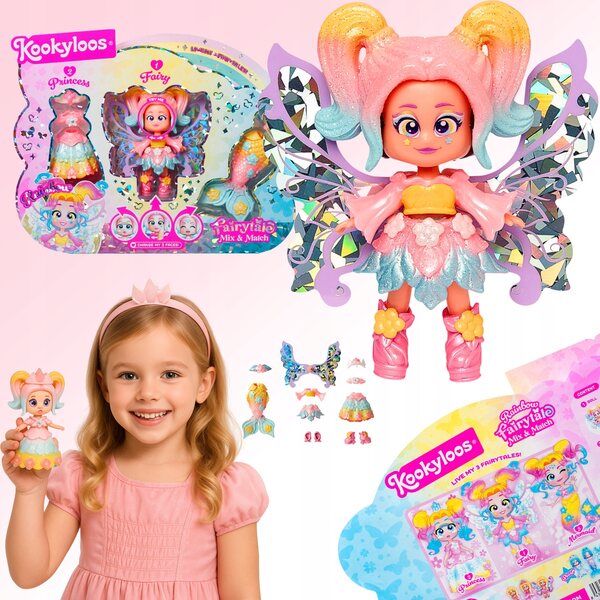 KookyLoos Rainbow Doll Fairytale con 3 Costumi e Accessori per Bambini