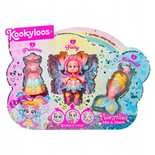 KookyLoos Rainbow Doll Fairytale con 3 Costumi e Accessori per Bambini