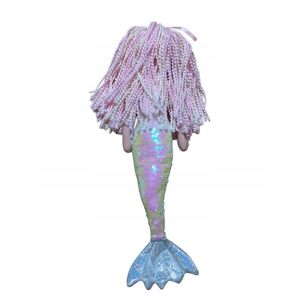Bambola sirena in stoffa morbida 43 cm con capelli colorati e coda con paillettes