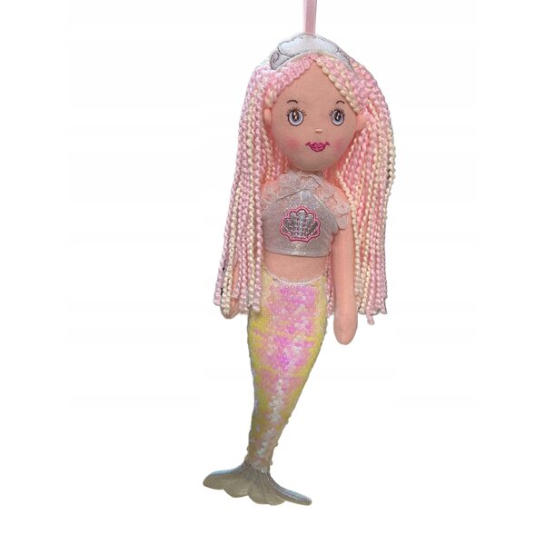 Bambola sirena in stoffa morbida 43 cm con capelli colorati e coda con paillettes