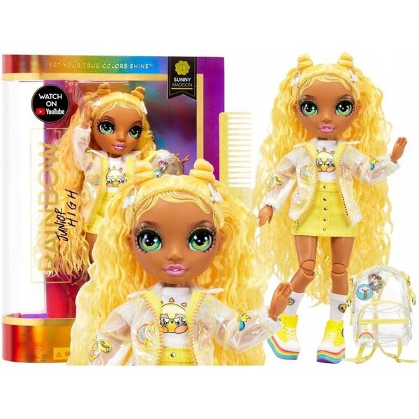 Bambola alla moda Rainbow High Sunny Madison con vestiti e accessori gialli