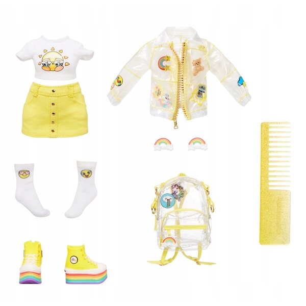 Bambola alla moda Rainbow High Sunny Madison con vestiti e accessori gialli