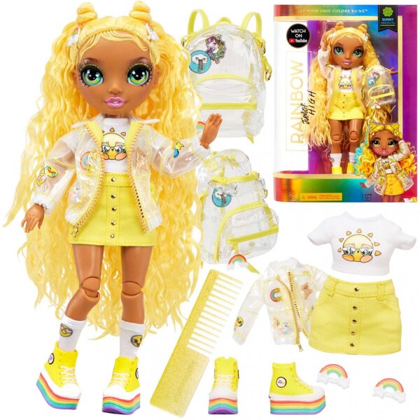 Bambola alla moda Rainbow High Sunny Madison con vestiti e accessori gialli