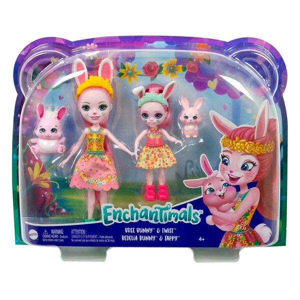 Mattel Enchantimals Bree und Bedelia Bunny Set 2 Puppen mit Zubehör für Kinder ab 4 Jahren
