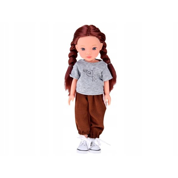 Hübsche Mädchenpuppe mit langen braunen Haaren und Sportkleidung, 33 cm