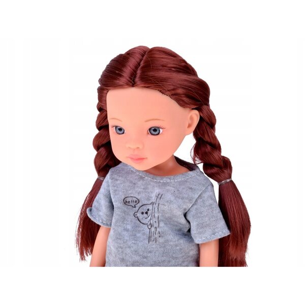 Hübsche Mädchenpuppe mit langen braunen Haaren und Sportkleidung, 33 cm