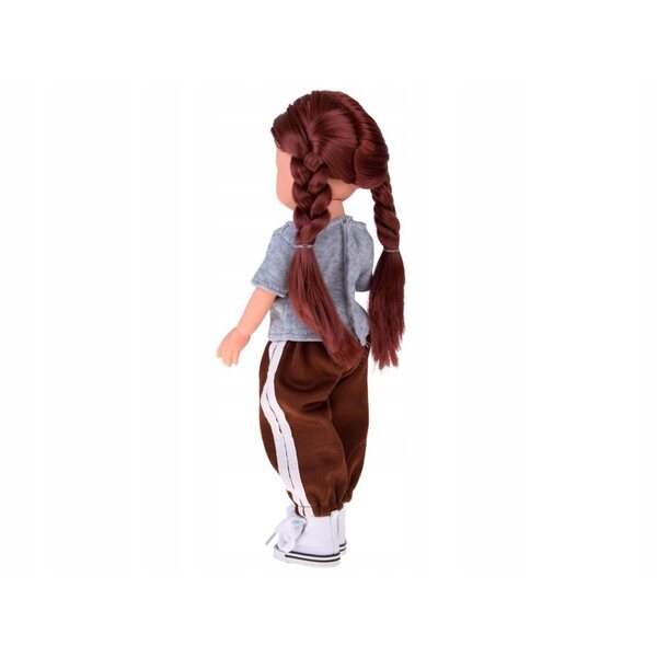 Hübsche Mädchenpuppe mit langen braunen Haaren und Sportkleidung, 33 cm