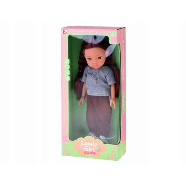 Hübsche Mädchenpuppe mit langen braunen Haaren und Sportkleidung, 33 cm