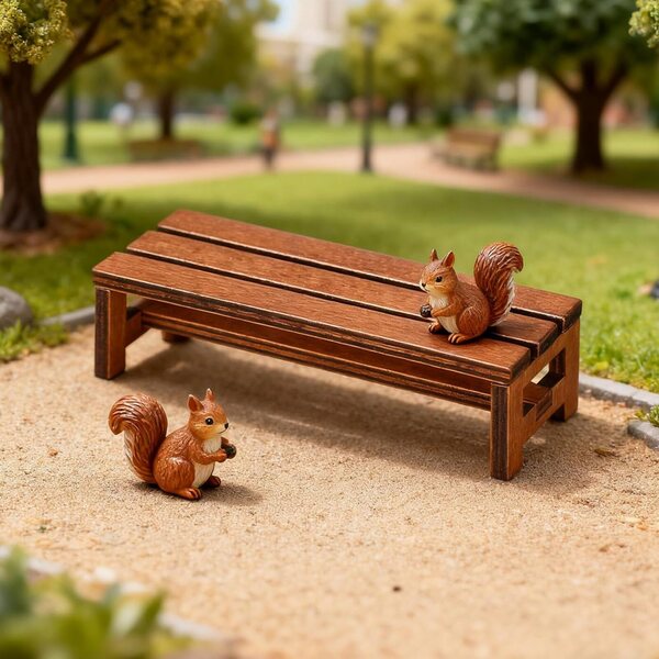 Set mit 2 Mini-Holzbänken 1:12 für Puppenhaus – braune dekorative Accessoires