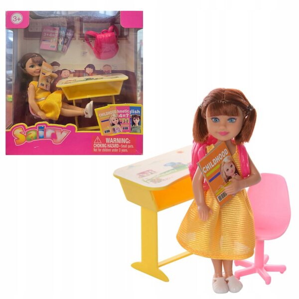 Bambola studentesca con accessori scolastici - set educativo per bambini dai 3 anni in su