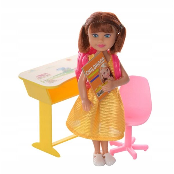 Bambola studentesca con accessori scolastici - set educativo per bambini dai 3 anni in su