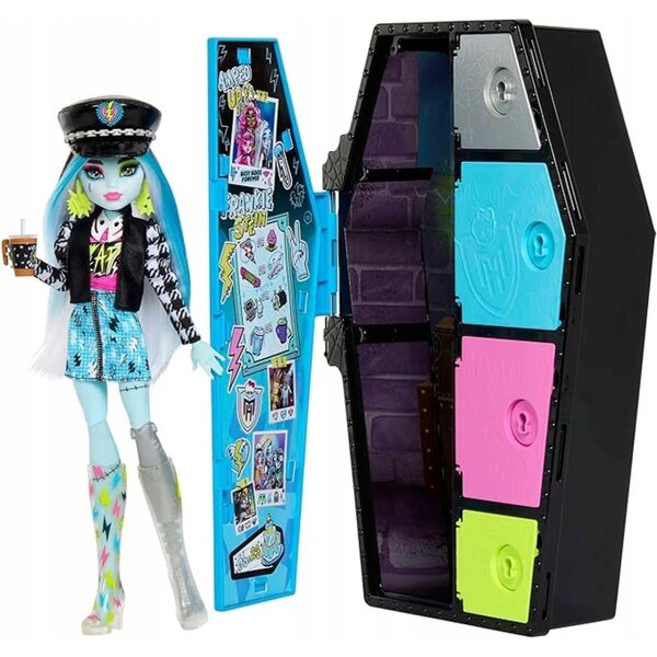 Monster High Frankie Stein con 19 Sorprese, Bambola con Armadietto e Accessori