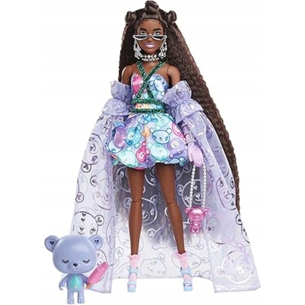 Barbie Extra Fancy con Vestito Stampato e Orsetto per Bambini dai 3 Anni